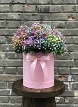 Цветочная композиция из Гипсофила и Розы в шляпной коробке в Любиме