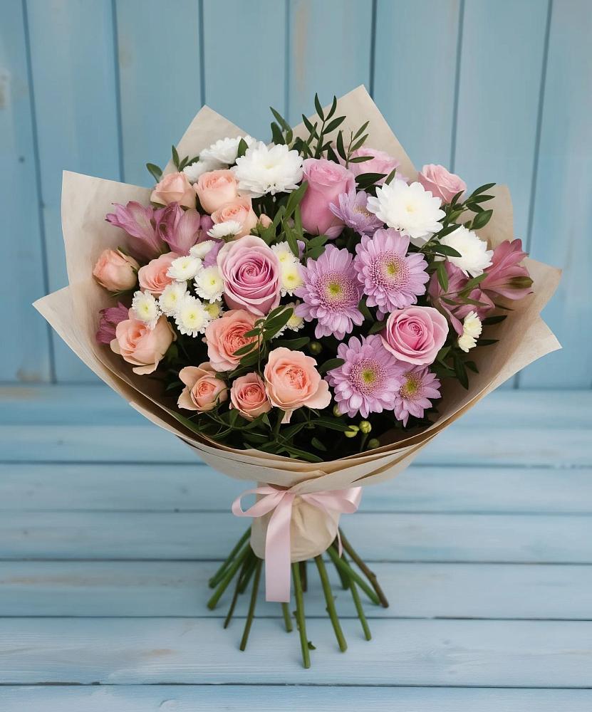 Букет цветов из: Хризантемы, Розы и Альстромерии в Любиме