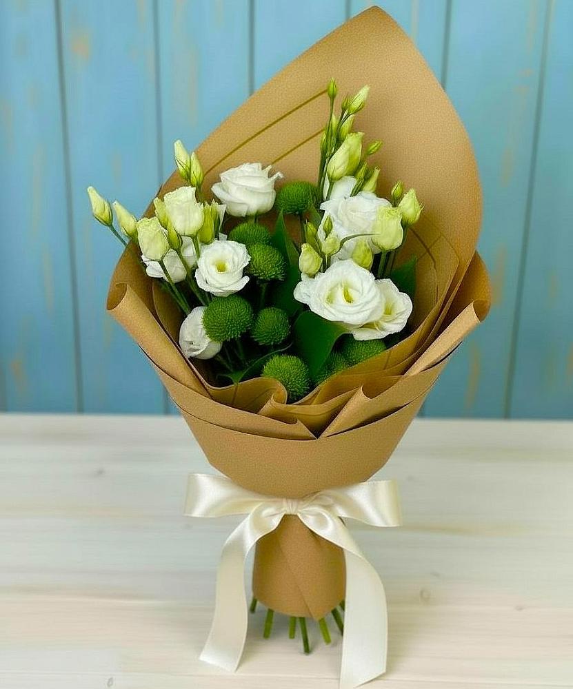 Букет цветов из: Хризантемы и Лизиантусы в Любиме