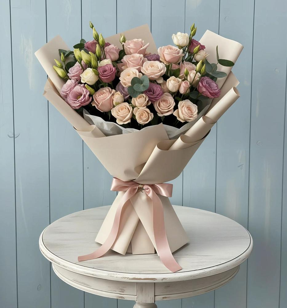 Букет цветов из: Розы и Лизиантусы в Любиме