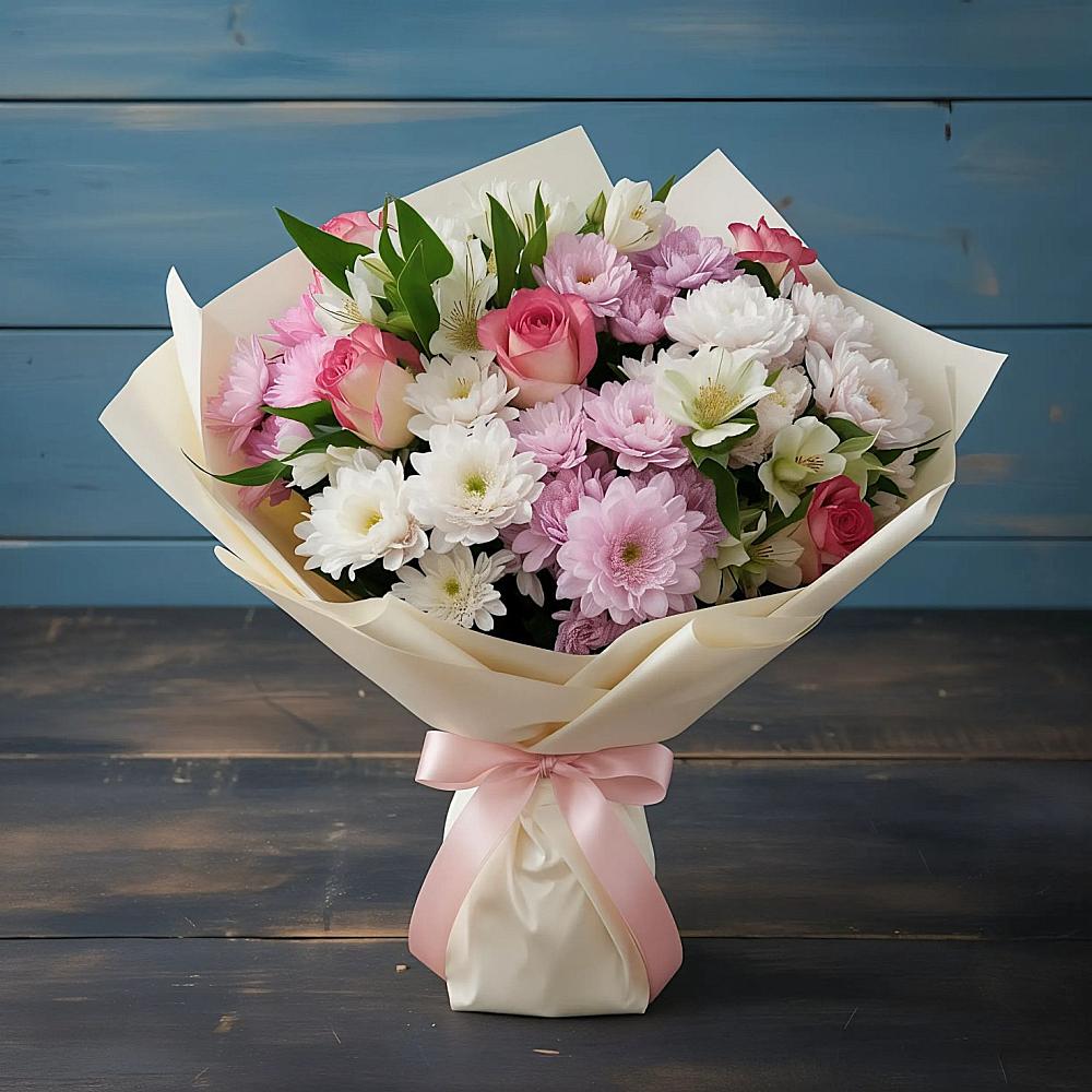 Букет цветов из: Хризантемы, Альстромерии и Розы в Любиме